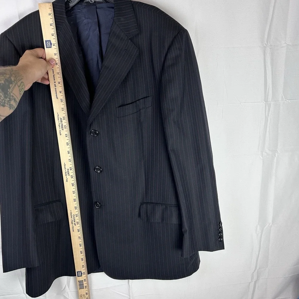Zanetti Blazer US Size 44 Long Mens Black‎ Purple Pinstripe 100% Wool Super 120